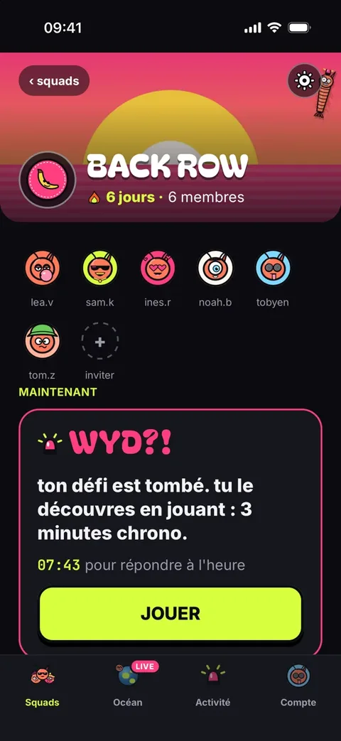 Écran de l'application PRAWND