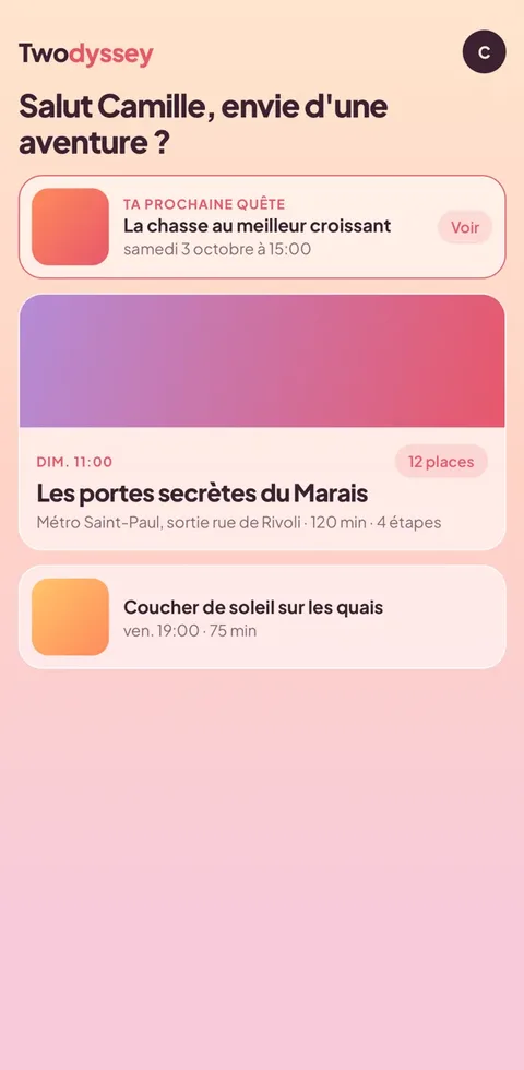 Écran de l'application Twodyssey